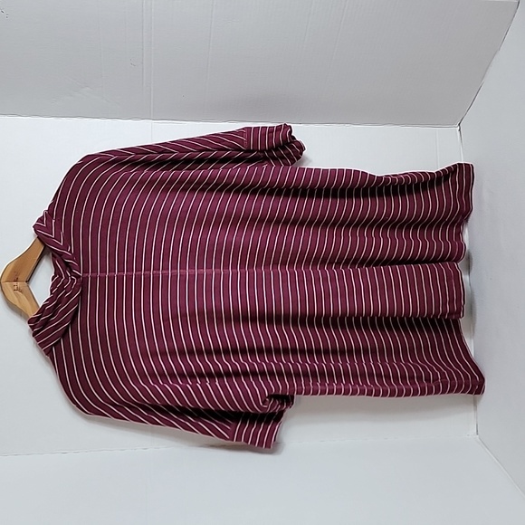 Lands' End Women's Maroon White Striped Short Sleeve Turtleneck Top,  L 14-16 - Picture 2 of 8